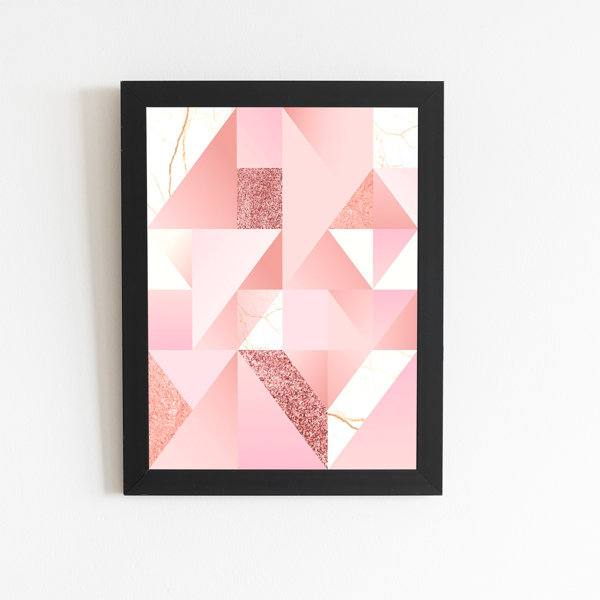 Geométrico Tons De Rose Quadro Moldura Preta 60x40cm