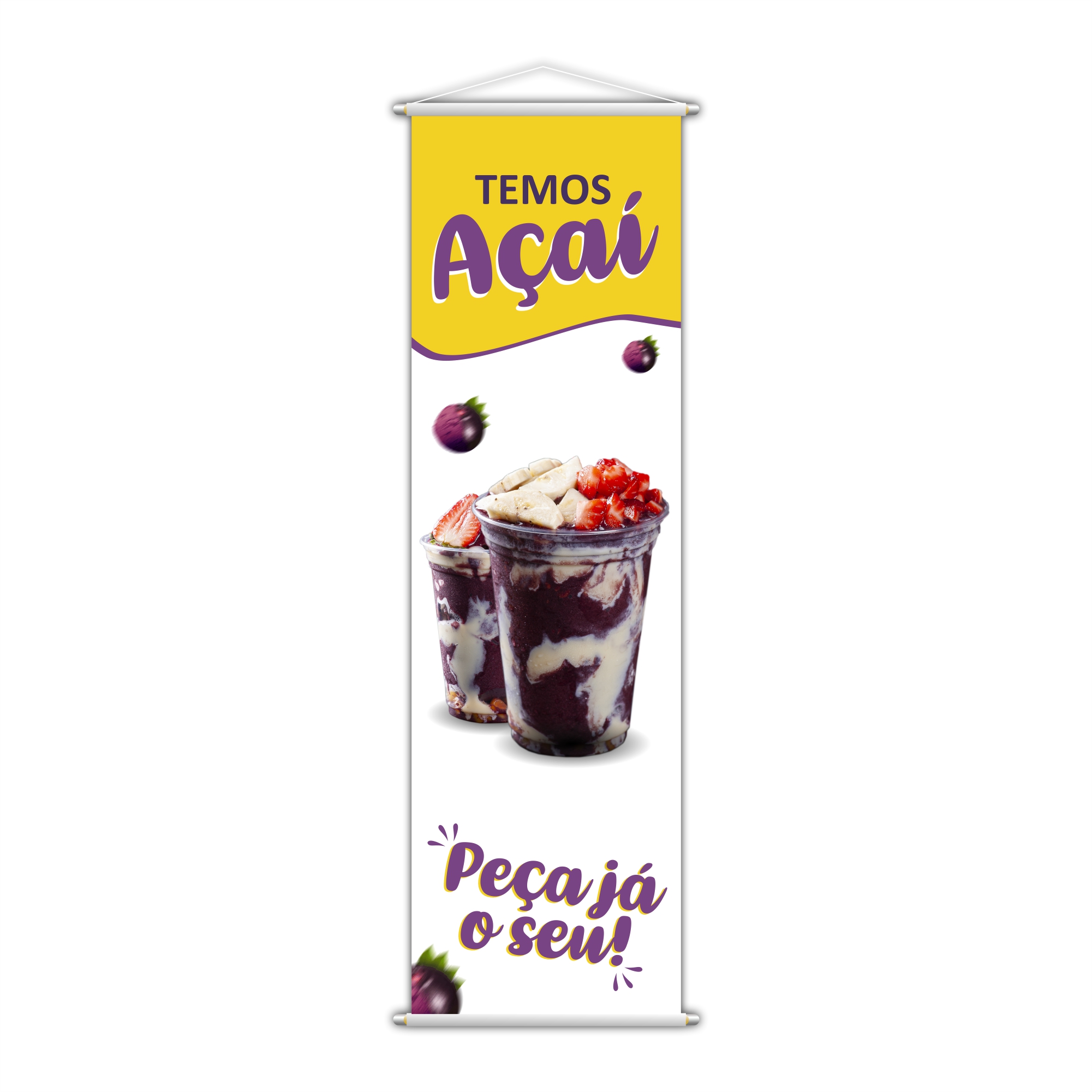 Banner Temos Açaí Sorvete Banca Serviço Branco 100x30cm