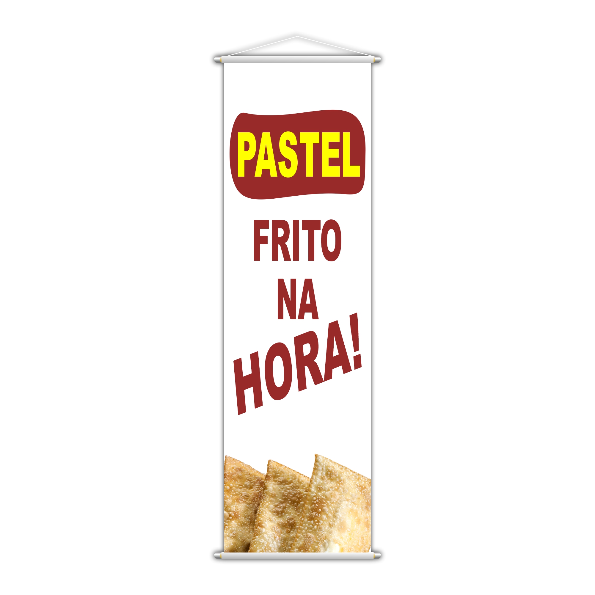 Banner Pastel Frito Na Hora Banca Comida Serviço 100x30cm