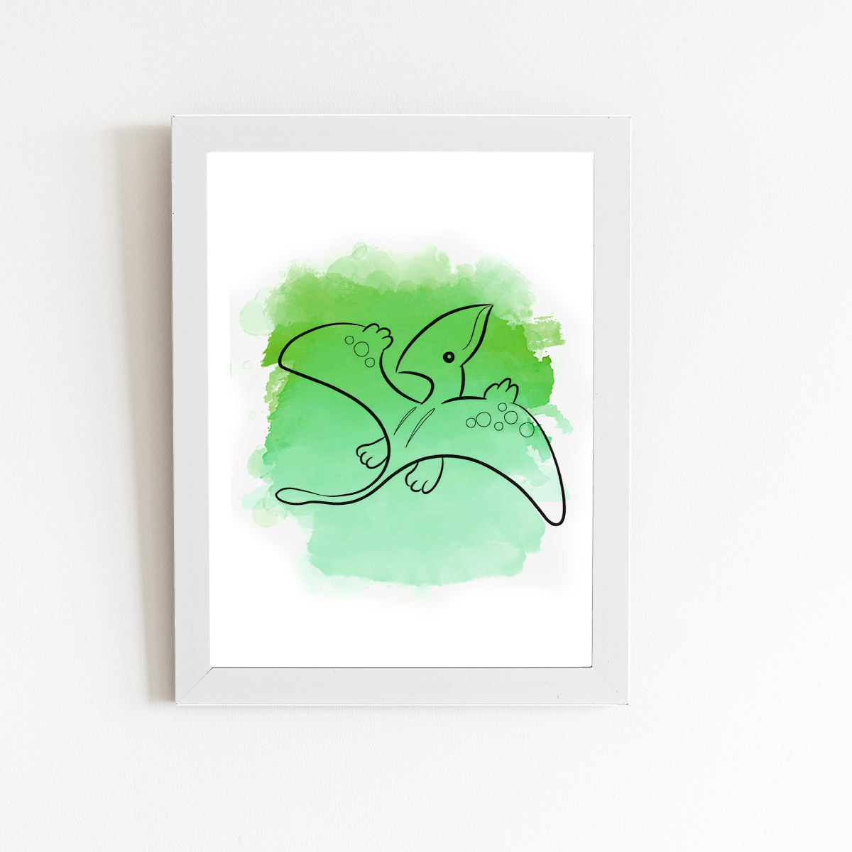 Pterodáctilo Dino Verde Quadro Moldura Branca 60x40cm