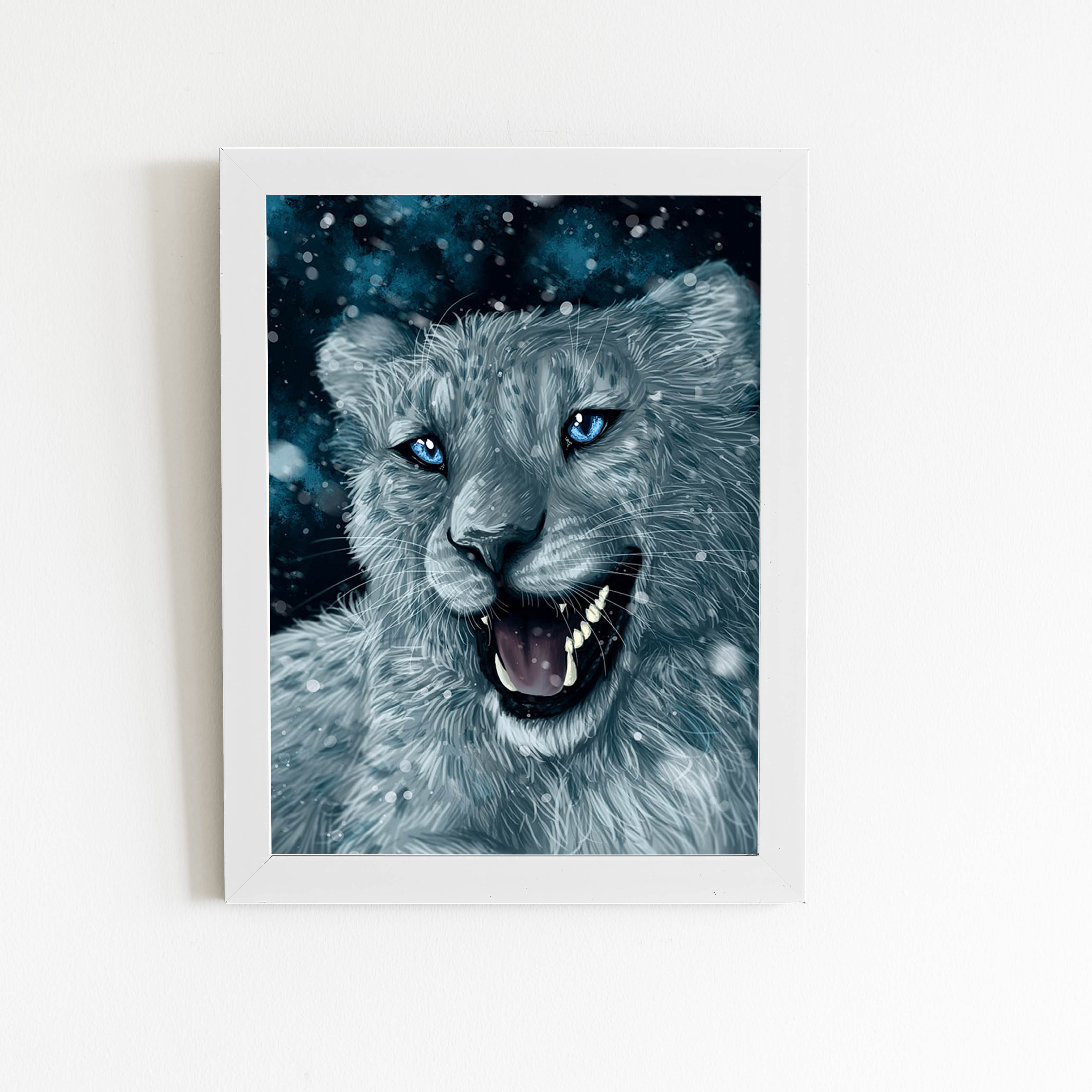 Quadro Decorativo Tigre Preto e Branco Olhos Azuis