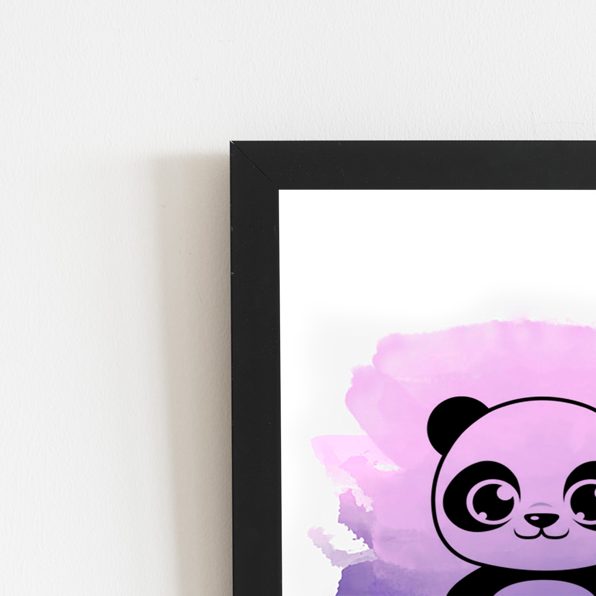 Panda Desenho Animais Roxo Quadro Moldura Preta 60x40cm - Loja PlimShop