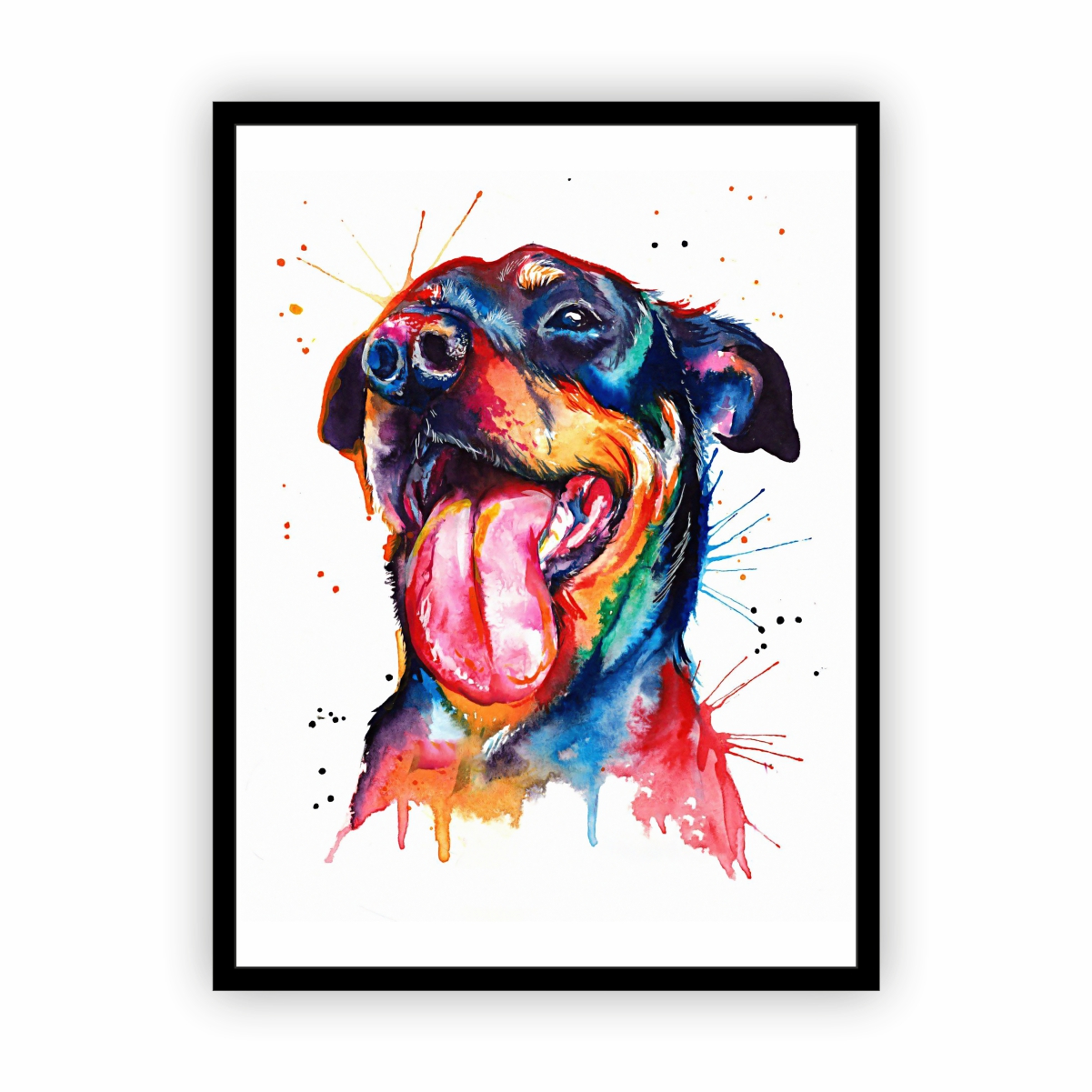 Quadro com Moldura Cachorro Pintura Tinta Colorido 30x40cm