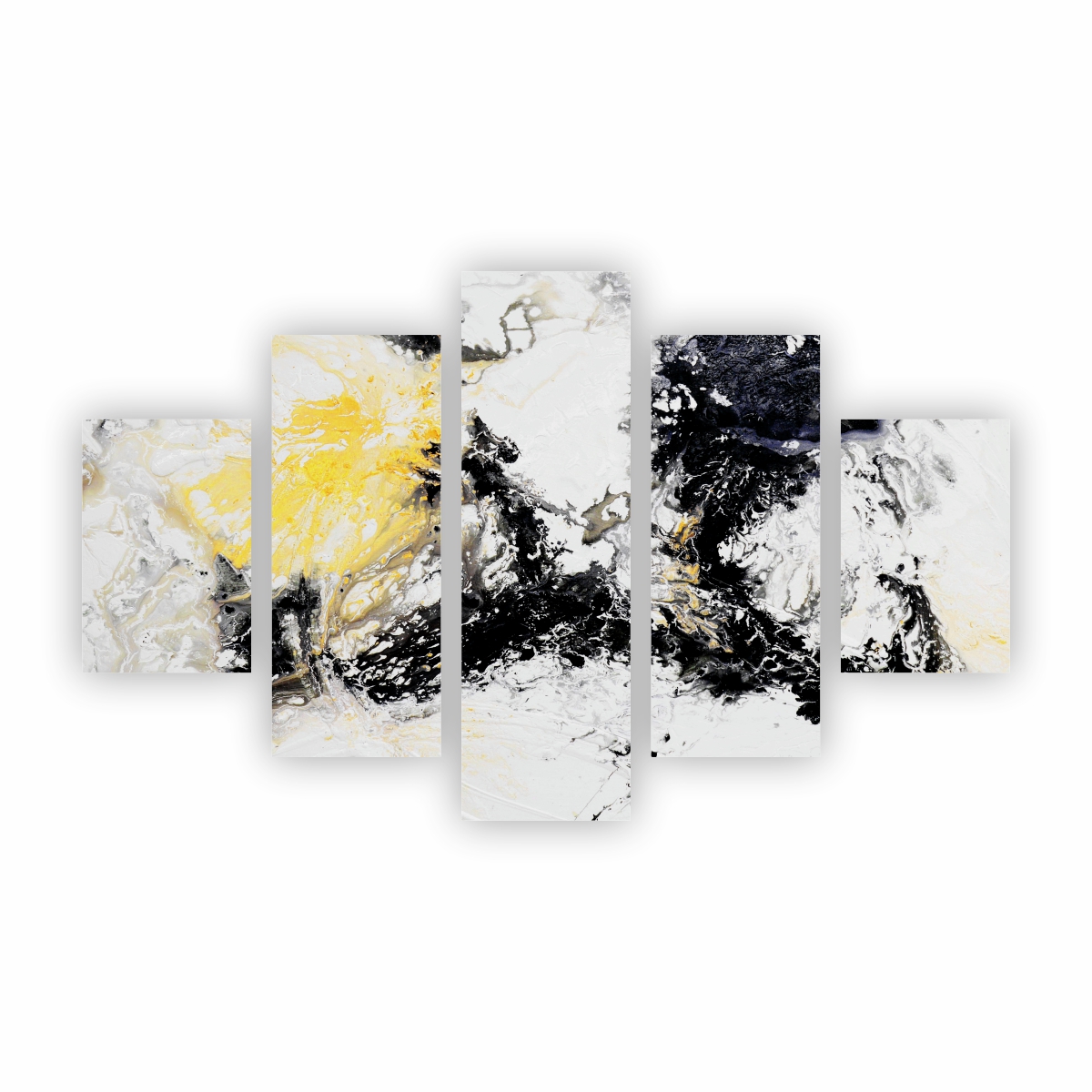 Quadro Abstrato Manchas Preto Branco e Amarelo Canvas