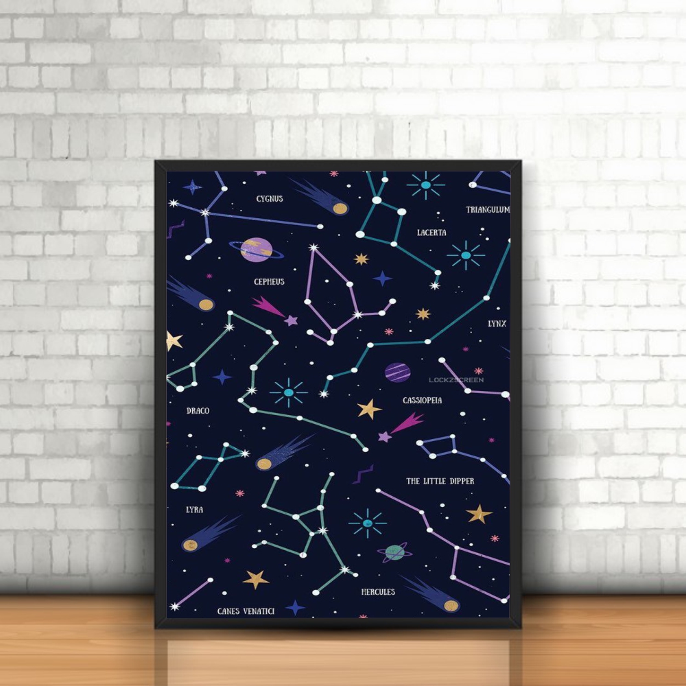 Quadro Constelações Estrelas Astronomia com Moldura 30x40cm