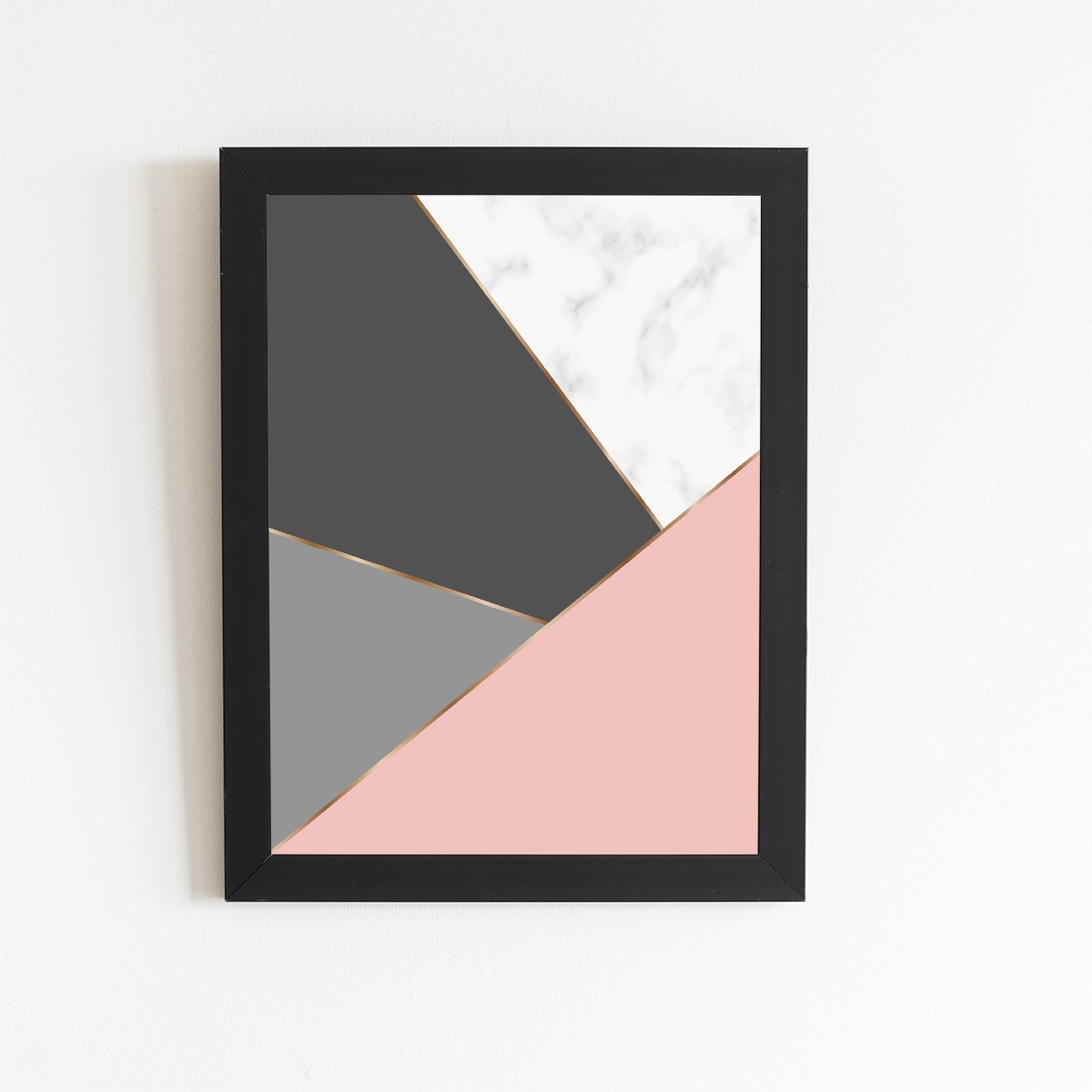 Geométrico Rosa Preto Dourado Quadro Moldura Preta 60x40cm