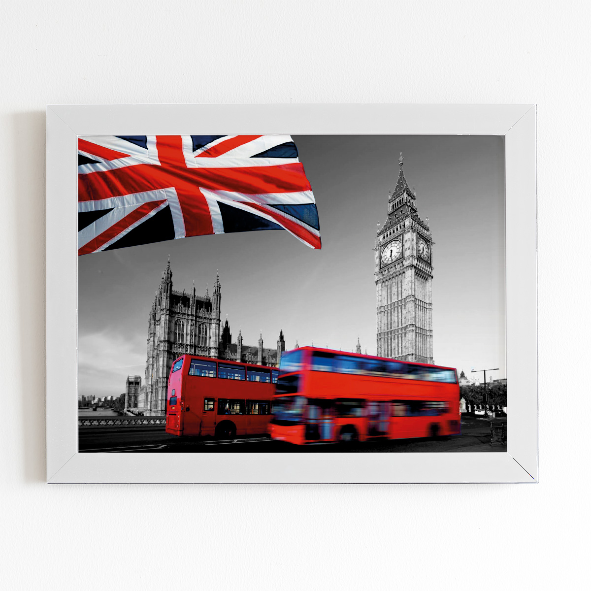 Big Ben Londres Onibus Quadro Moldura Branca 60x40cm