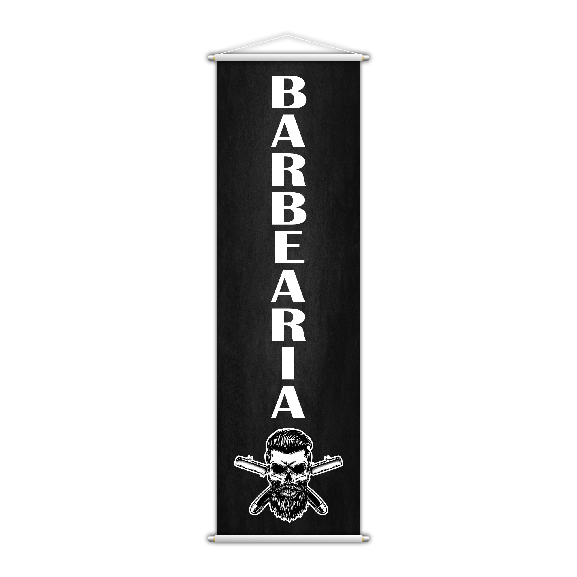 Banner Barbearia Barbeiro Barba Caveira Serviço Lona 100x30cm
