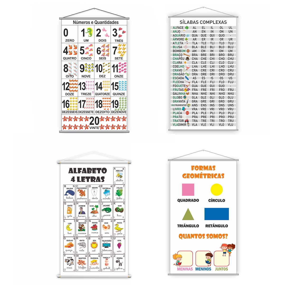 Banner Formas Geométricas, Sílabas Complexas, Alfabeto e Números e Quantidades
