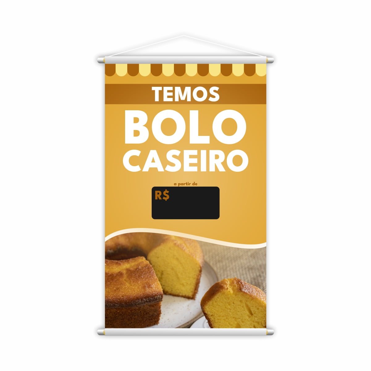 Banner Temos Bolo Caseiro Laranja  com Preço Lona