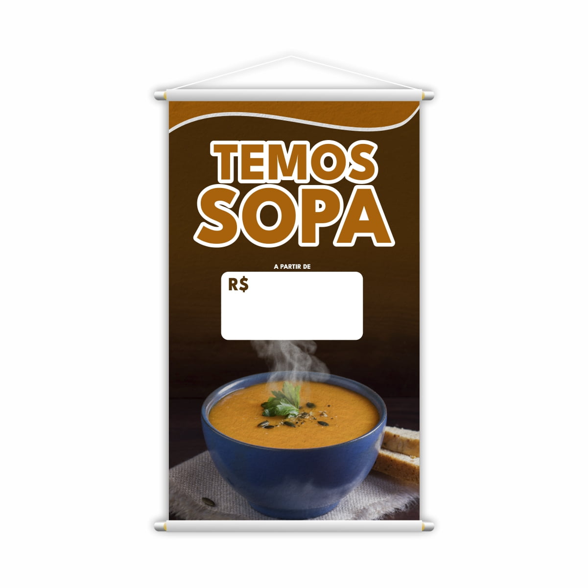 Banner Temos Sopa Restaurante com Preço Branco 