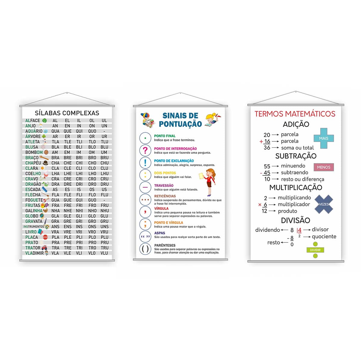 Kit Banners Sílabas Complexas, Sinais Pontuação e Termos Matemáticos