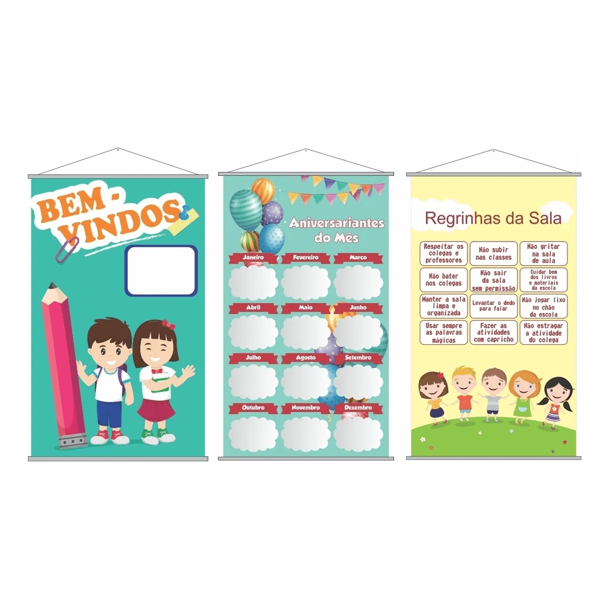 Kit Com 3 Banners Escolares Para Decoração De Sala De Aula