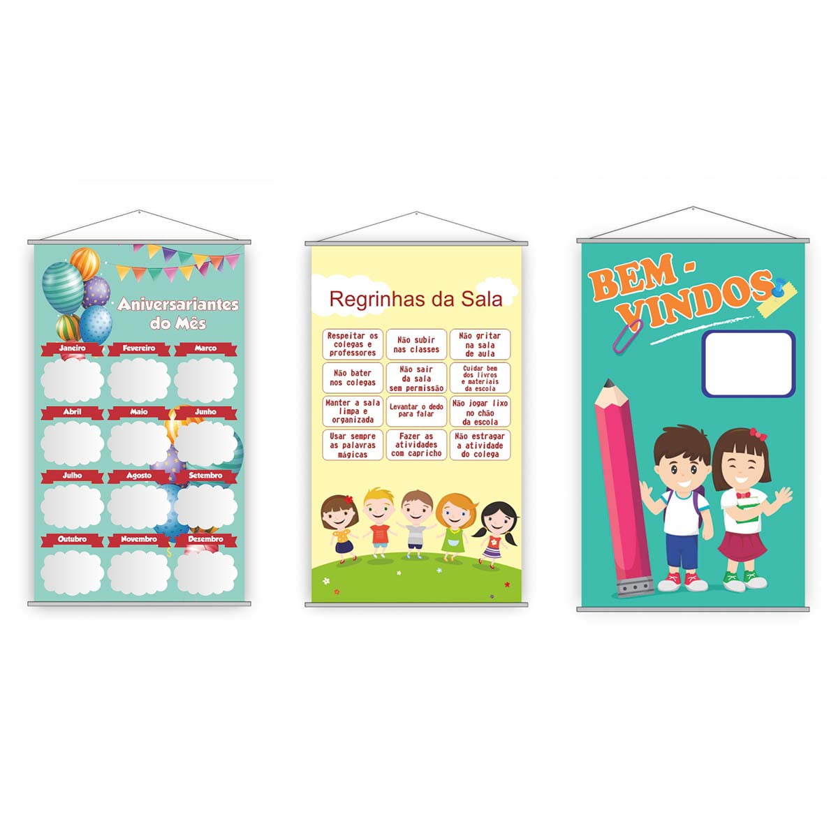 Kit De 3 Banners Escolares Para Decoração De Sala De Aula