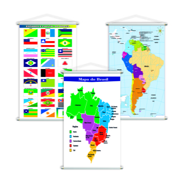 Mapa Brasil + Bandeira + América Do Sul Kit 3 Banners