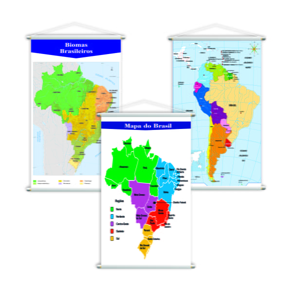 Mapa Brasil + Biomas + América Do Sul Kit 3 Banners