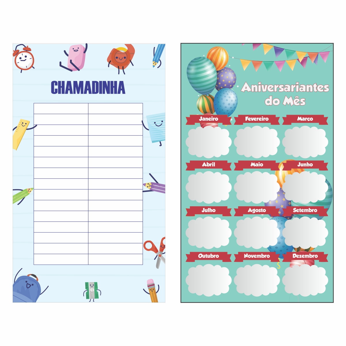 Kit de 2 Banners Escolares Calendário e Aniversariantes + Chamadinha 30  alunos - Loja PlimShop