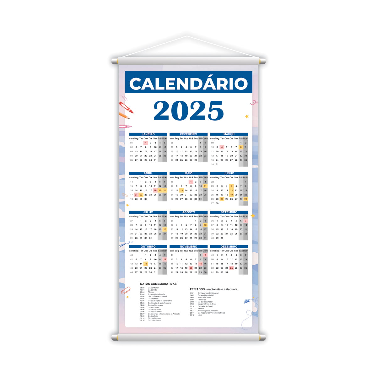 Calendário Escolar 2025 Banner Pedagógico Painel Lona