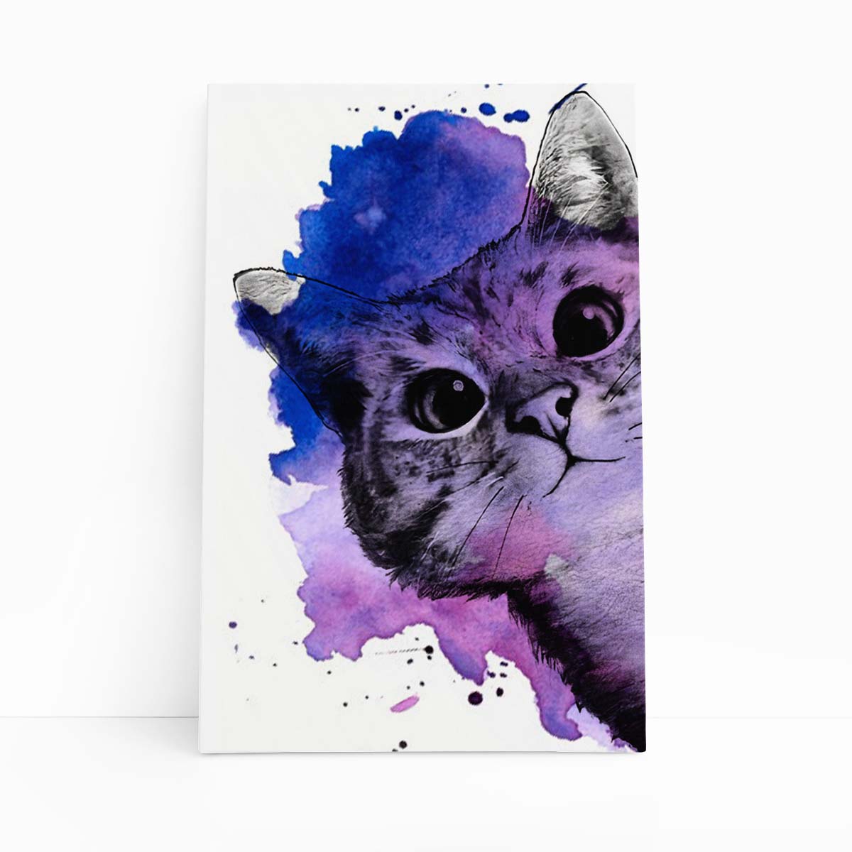 Gato Pet Animais Arte Aquarela Roxo Quadro Canvas