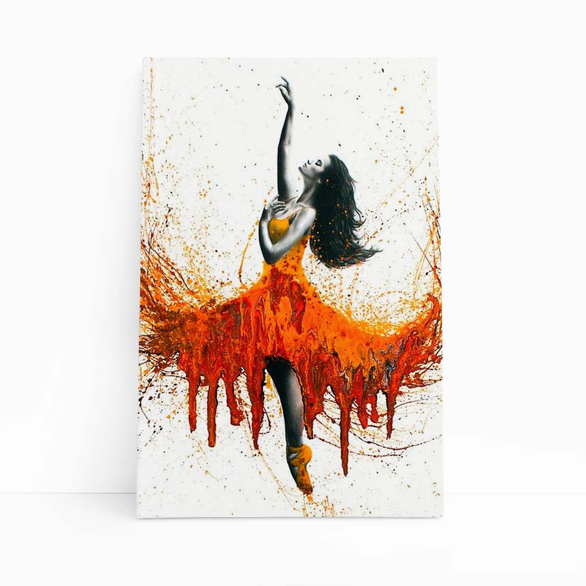 Mulher Vestido Laranja Arte Abstrato Quadro Canvas 