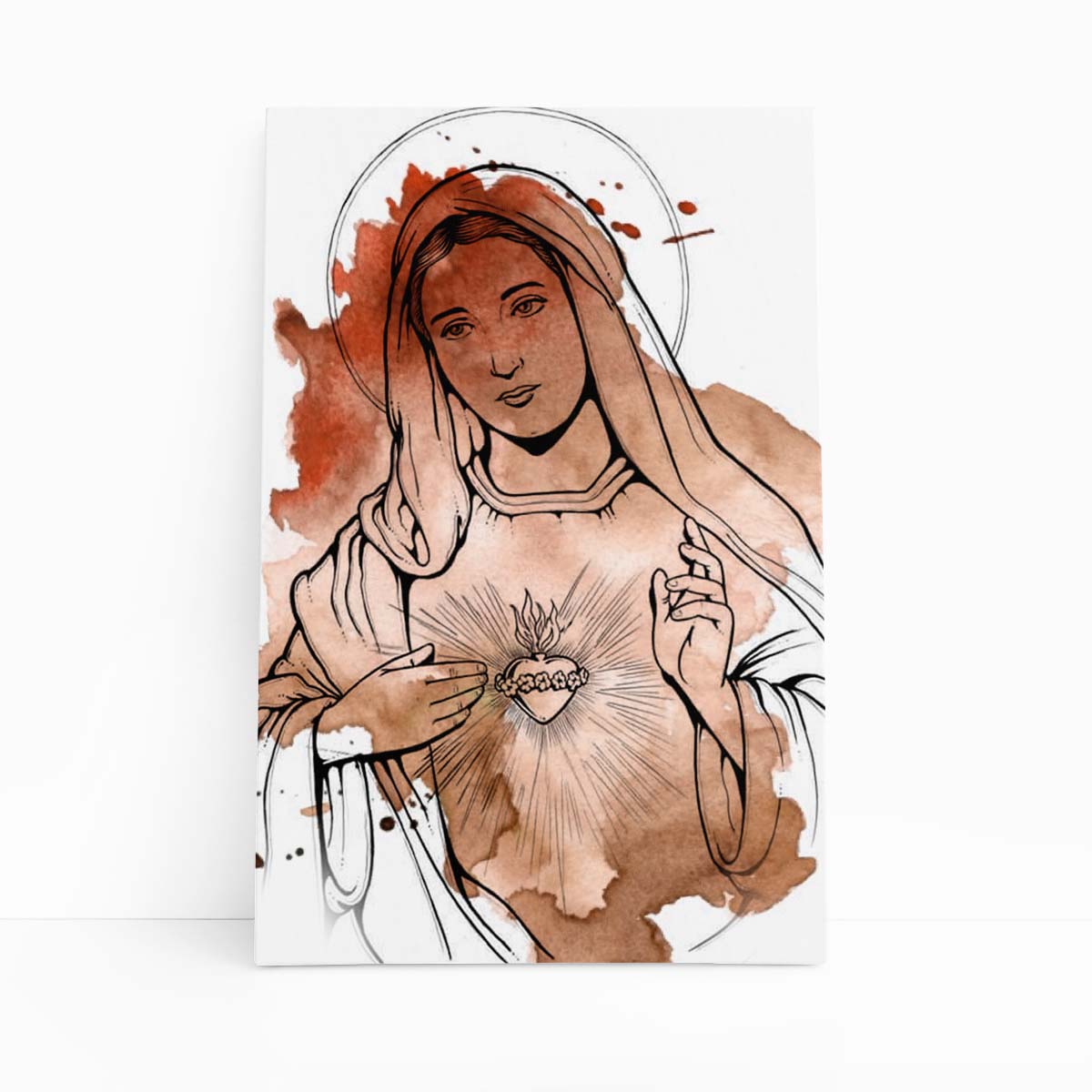 Nossa Senhora Arte Aquarela Marrom Quadro Canvas