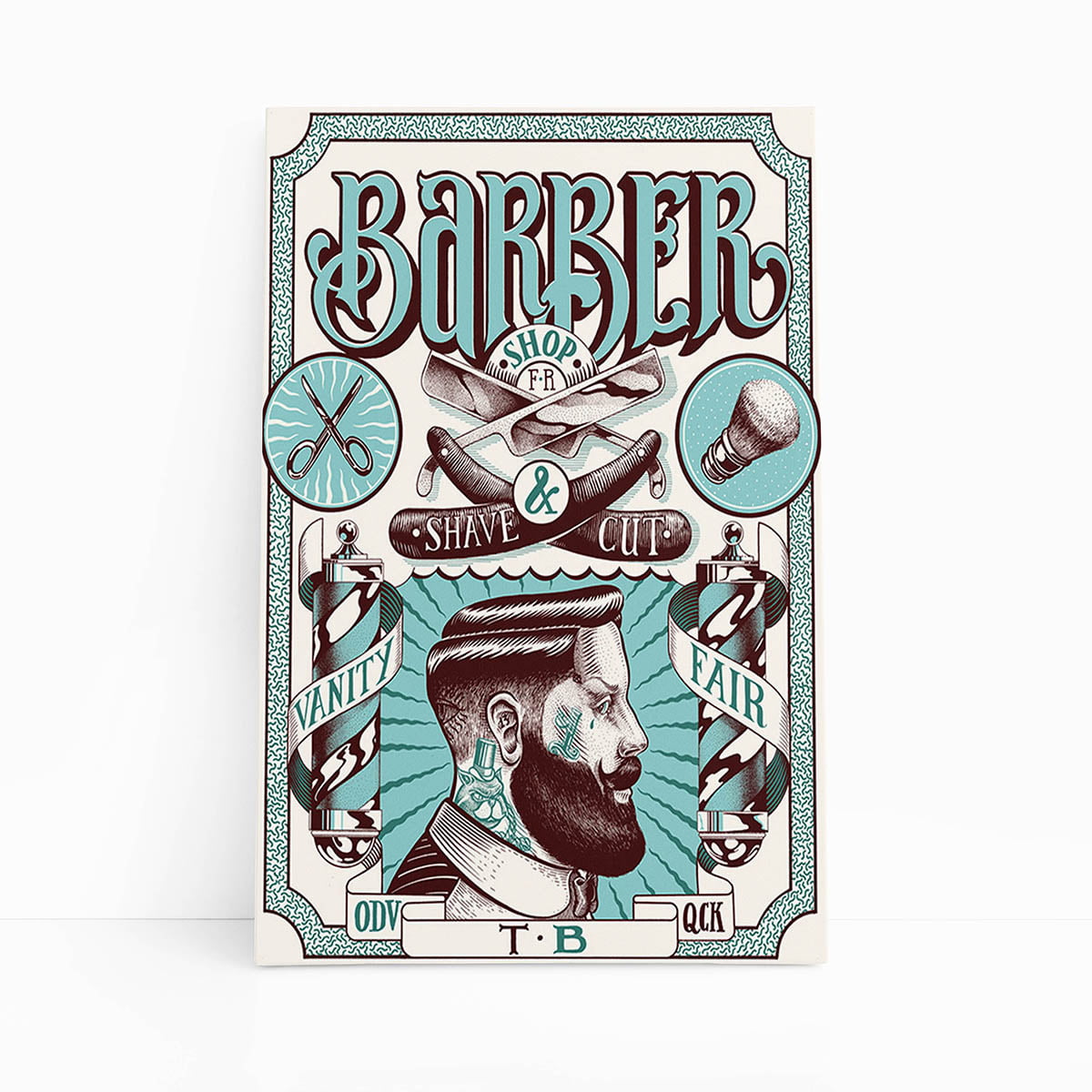 Quadro Barbearia Barber Shop Retro Azul Canvas 