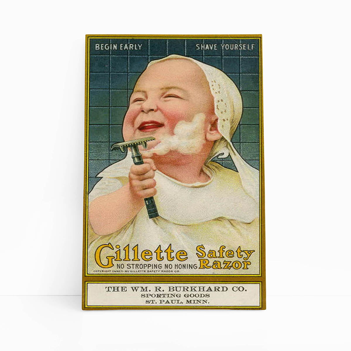 Quadro Barbearia Gillette Bebê Retro Vintage Canvas