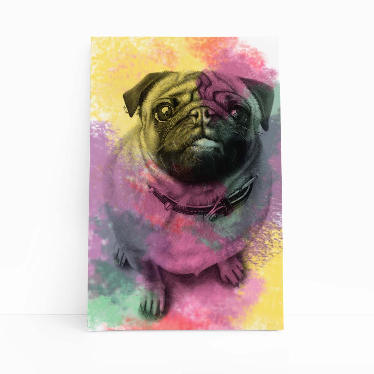 Quadro Cachorro Cão Pug Tinta Aquarela Canvas