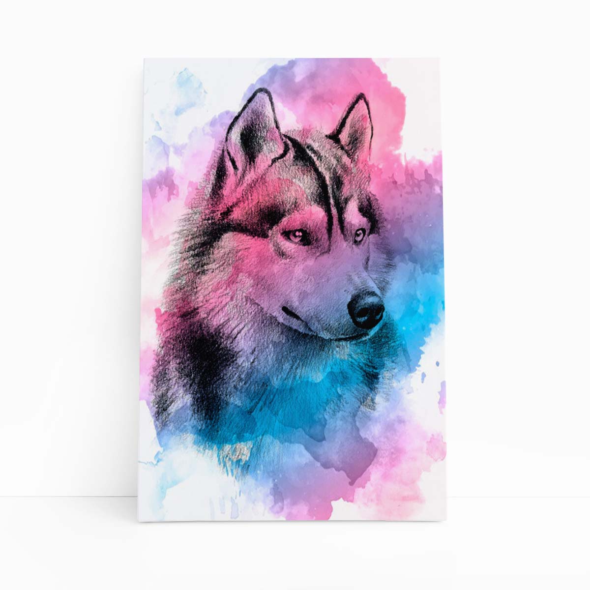 Quadro Cachorro Husky Siberiano Canvas Aquarela