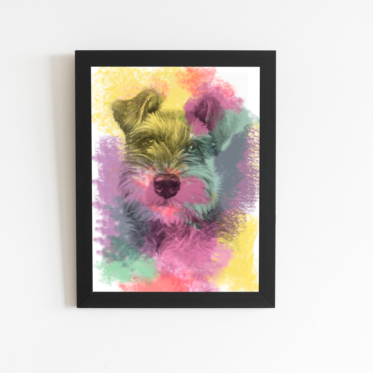 Quadro Cachorro Schnauzer Tinta Aquarela Moldura