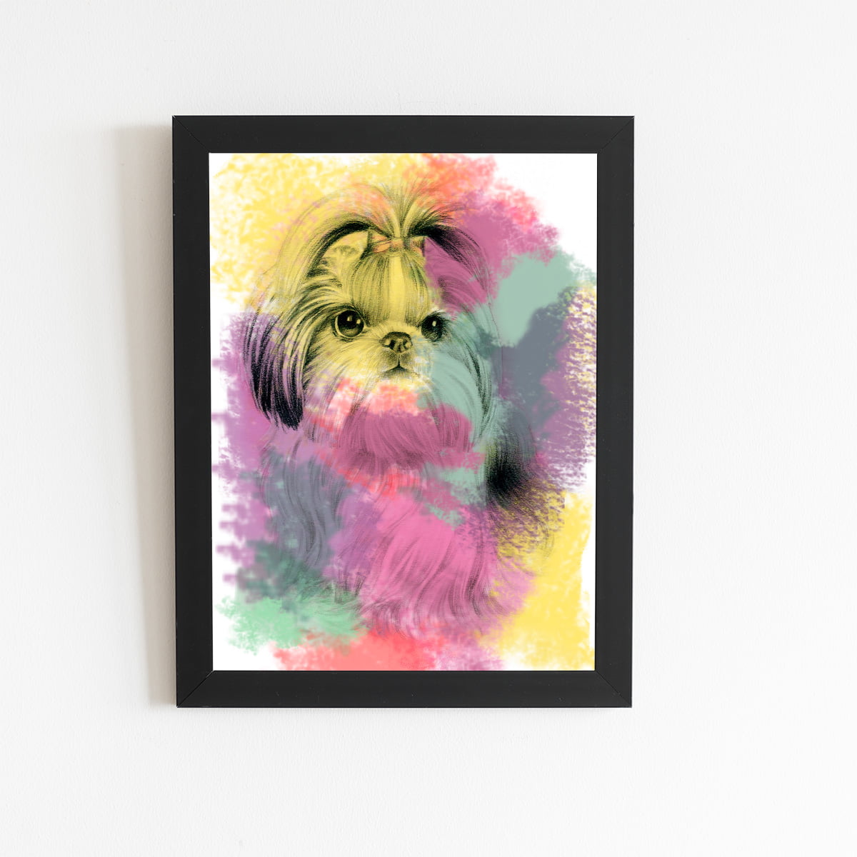 Quadro Cachorro Shih Tzu Fêmea Aquarela Moldura