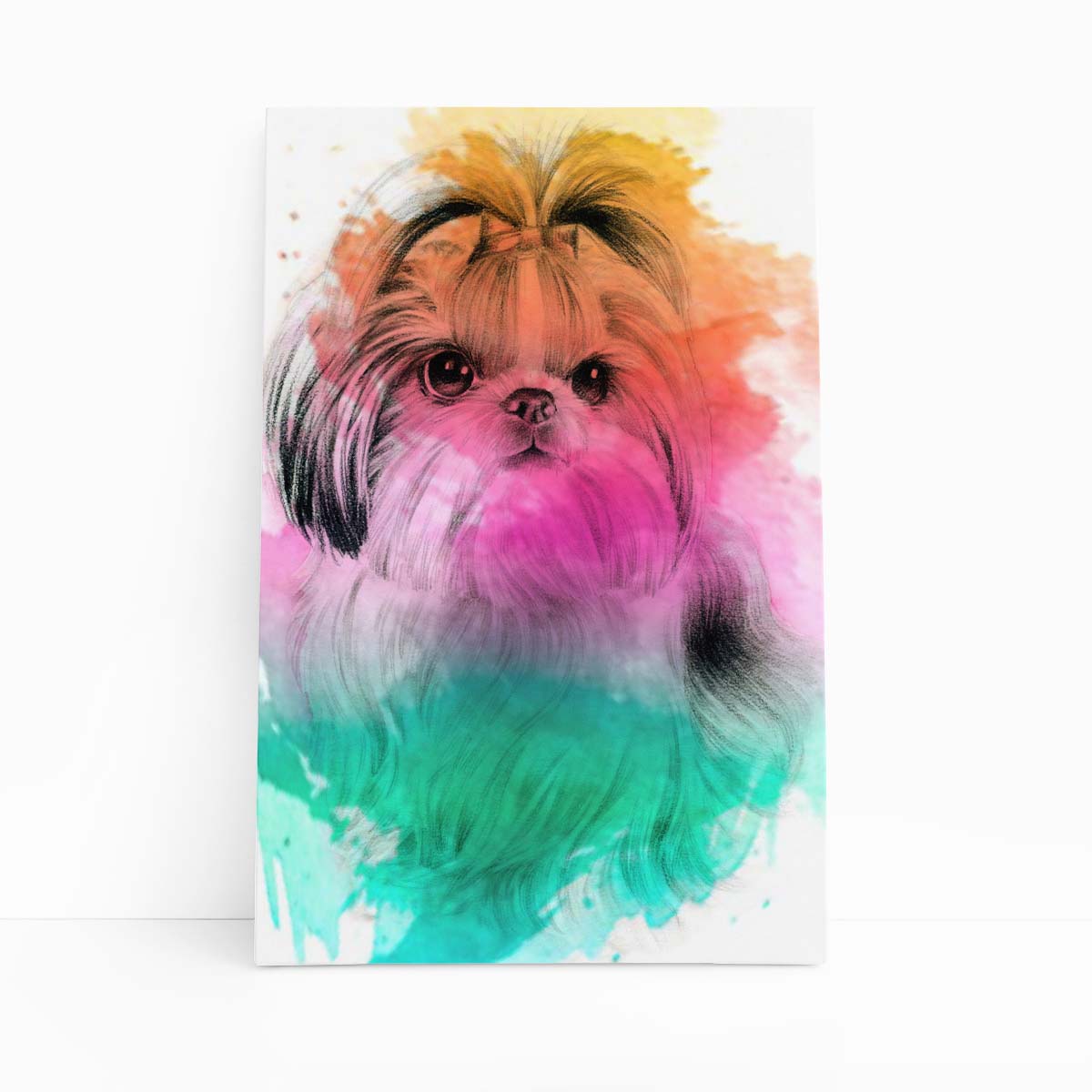 Quadro Cão Cachorro Shih Tzu Fêmea Aquarela Canvas 