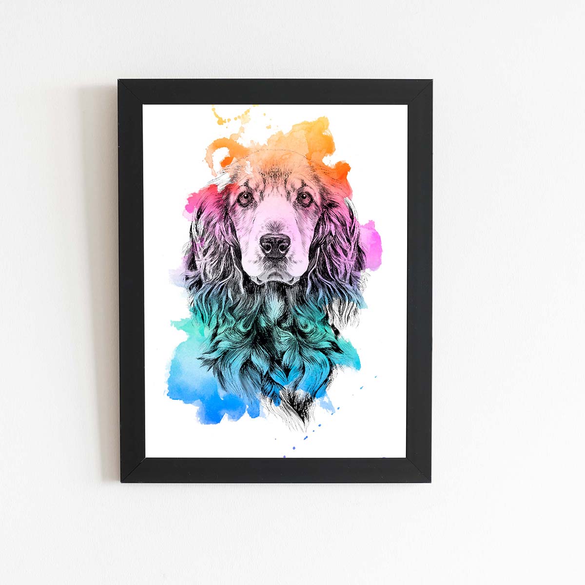 Quadro Cocker Spaniel Inglês Aquarela Cão Moldura