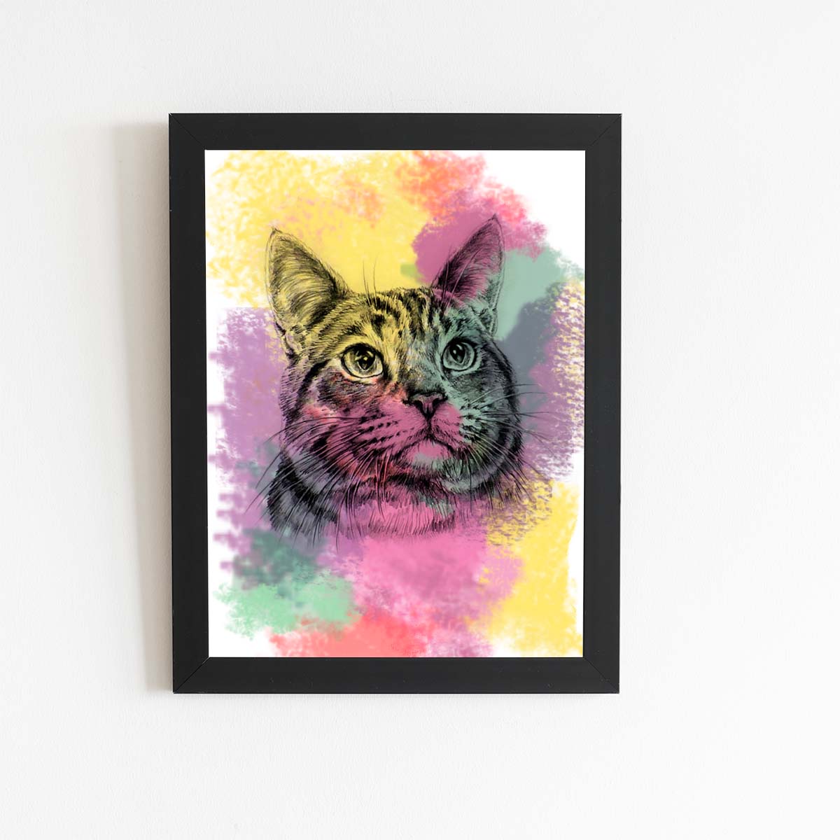 Quadro Gato Pets Animais Arte Aquarela Moldura 