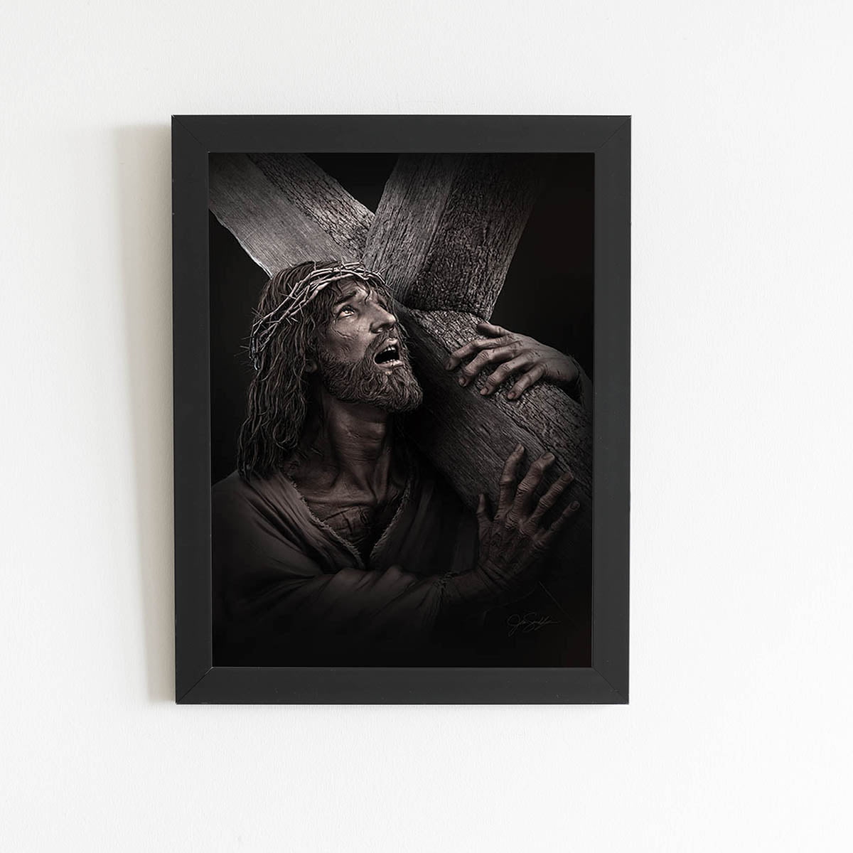 Quadro Jesus Cristo Carregando a Cruz Moldura Preta 60x40cm