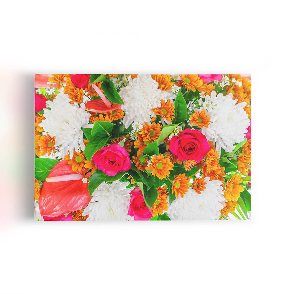 Quadro Mix de Flores Colorido Laranja Canvas 