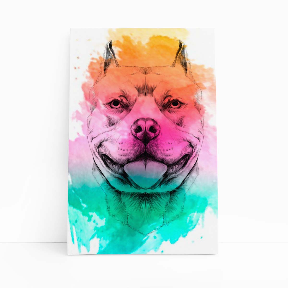 Quadro Pitbull Cachorro Tinta Aquarela Canvas