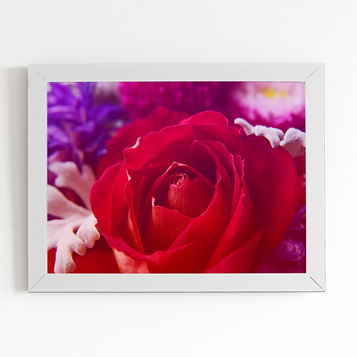 Quadro Rosa Tons de Roxo Foto Moldura Branca 60x40cm 