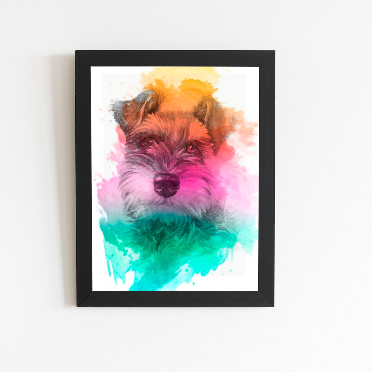 Quadro Schnauzer Cachorro Tinta Aquarela Moldura