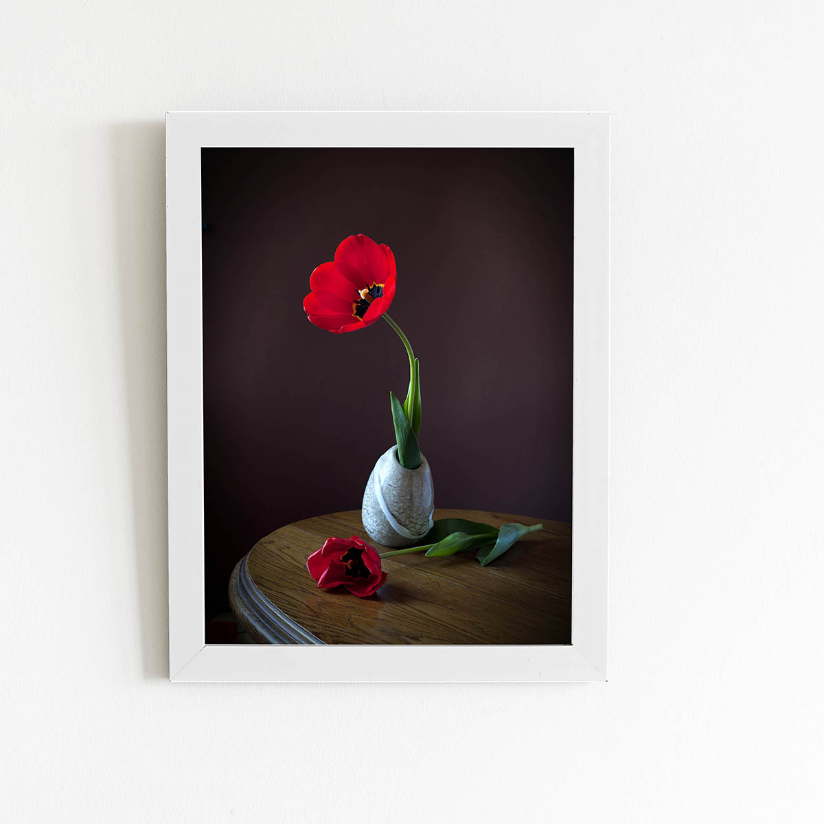 Quadro Tulipa Vermelha Vaso Pintura Moldura Branca 60x40cm
