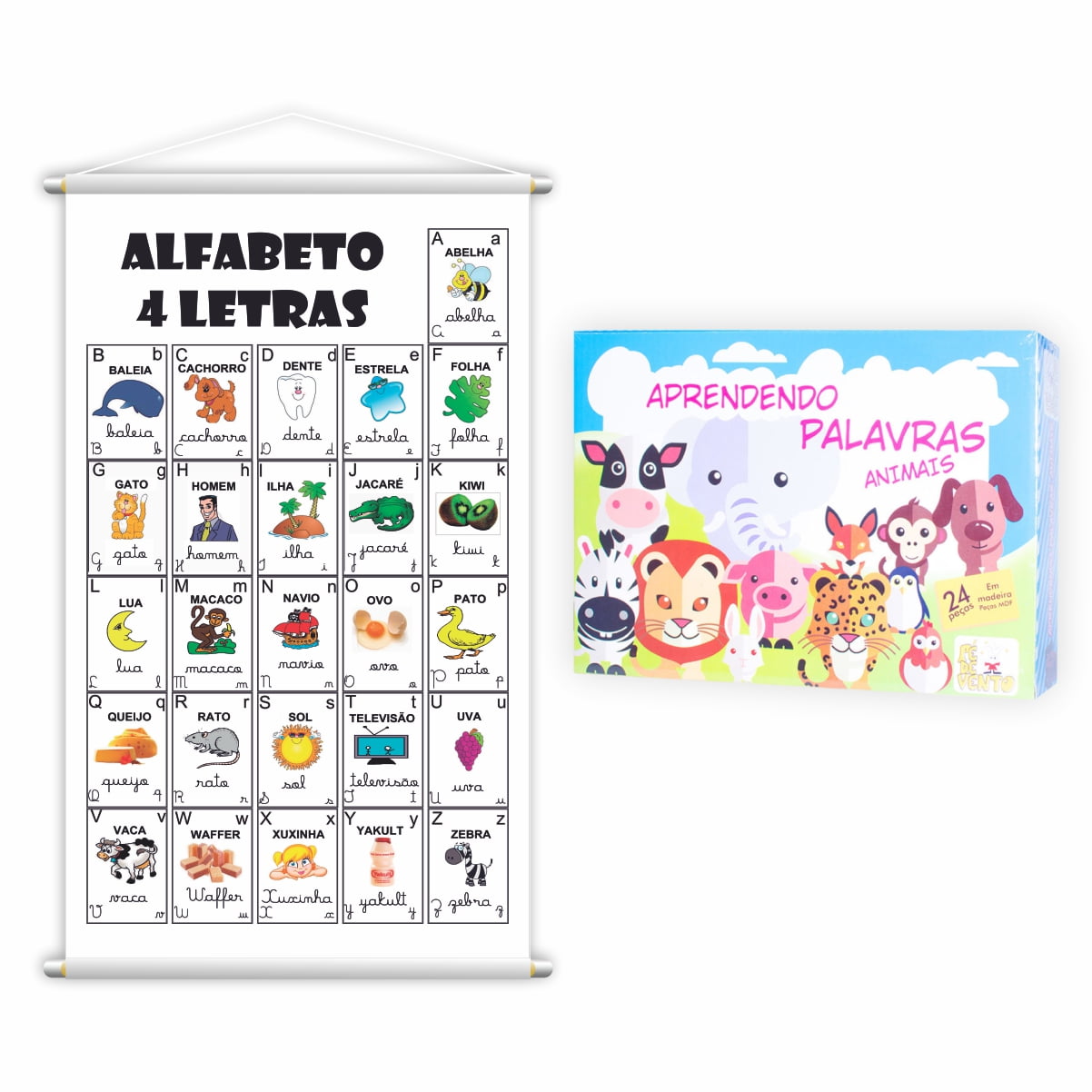 Kit Jogo Aprendendo Palavras + Banner Alfabeto 80x50cm 