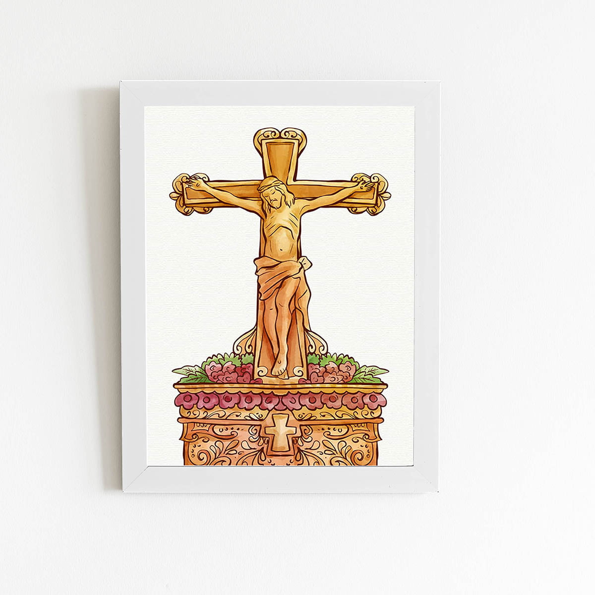 Quadro Desenho Jesus Cristo Arte Moldura Branca 60x40cm 