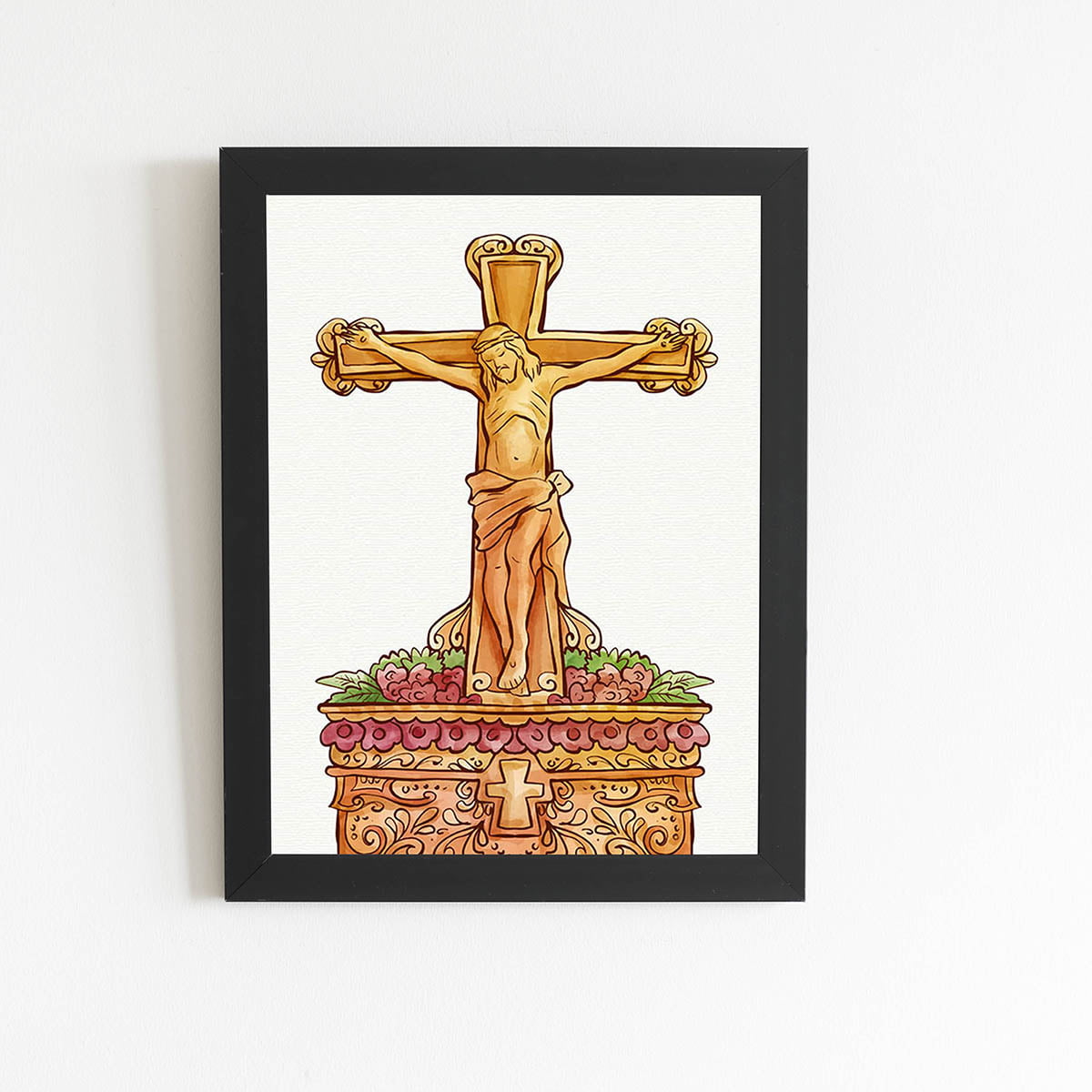 Quadro Desenho Jesus Cristo Arte Moldura Preta 60x40cm 