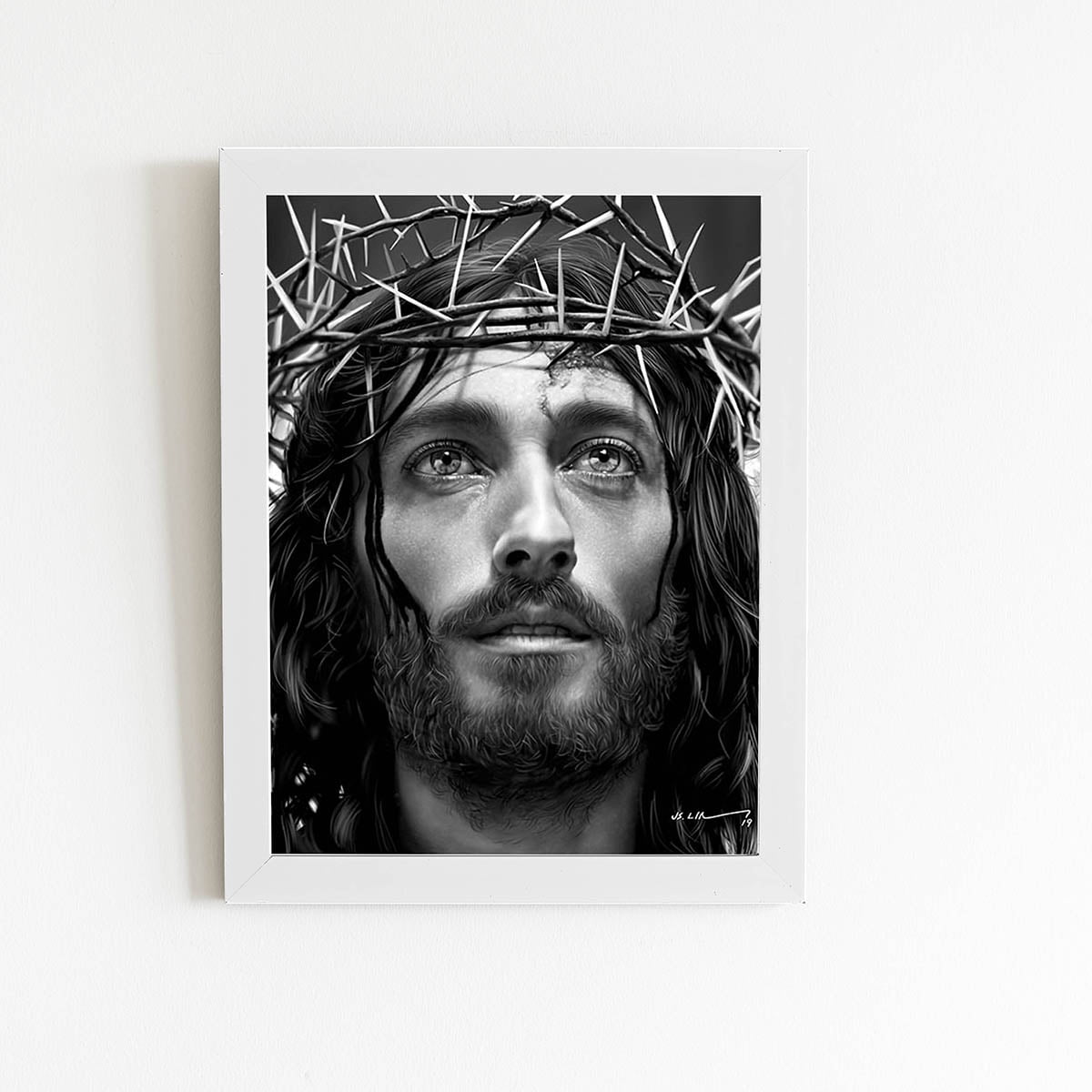 Quadro Jesus Cristo Coroa Espinhos Moldura Branca 60x40cm