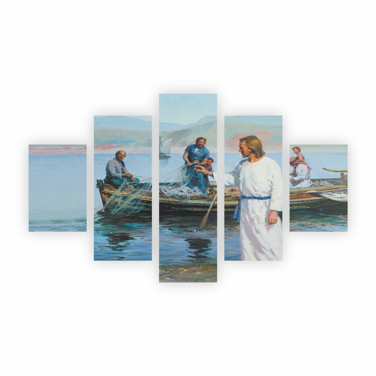 Quadro Jesus Cristo Pescador e Discípulos - Barco - Peixes em tela Canvas