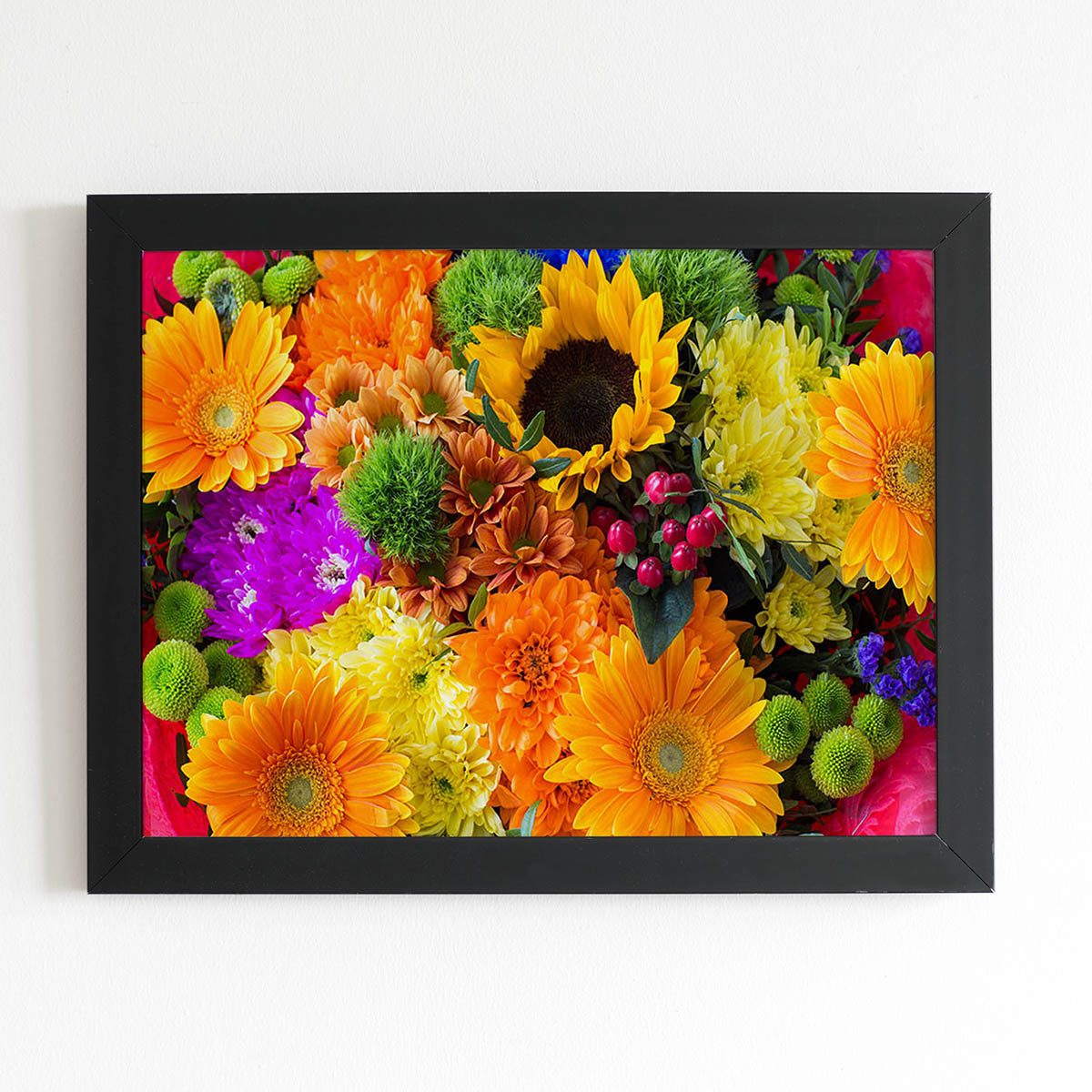 Quadro Mix Colorido de Flores Foto Moldura Preta 60x40cm
