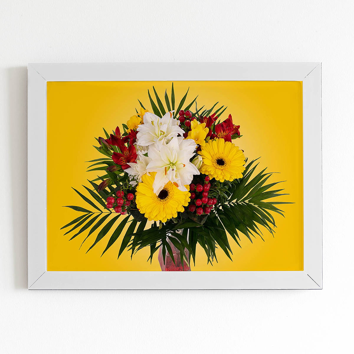Quadro Mix de Flores Amarelo Foto Moldura Branca 60x40cm