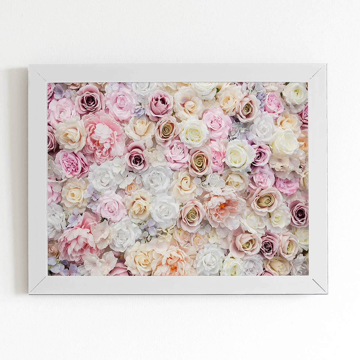 Quadro Mix de Flores Rosas Coloridos Moldura Branca 60x40cm