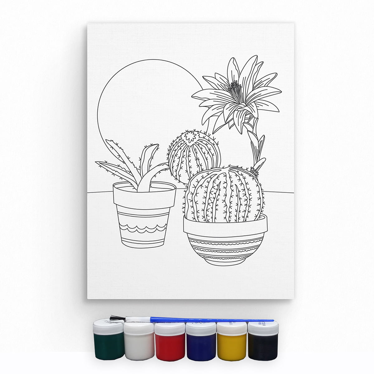 Tela Para Pintura Infantil Colorir Pintar Canvas Cactus com Tinta e Pincel
