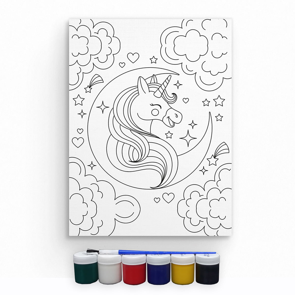 Tela Para Pintura Infantil Colorir Pintar Canvas Lua e Unicórnio com Tinta e Pincel